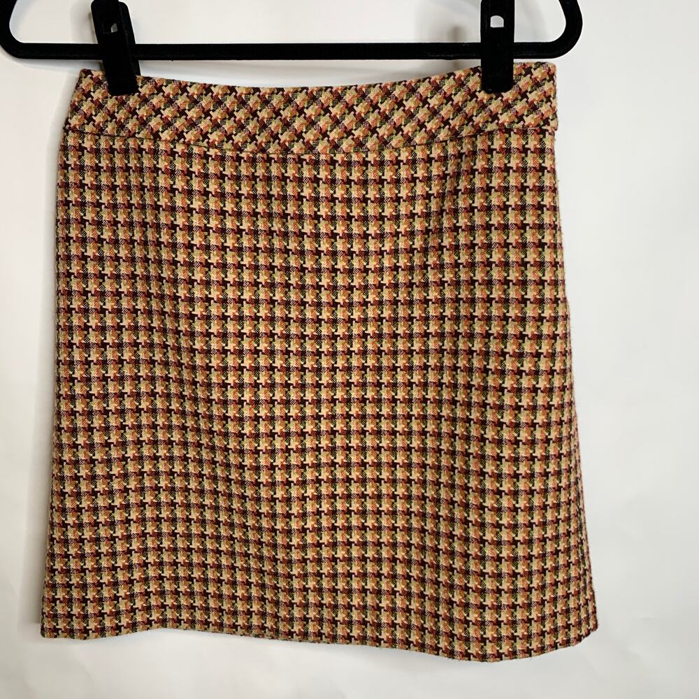Ann Taylor Loft Herringbone Orange Burgundy Green Pencil Skirt Sz 4